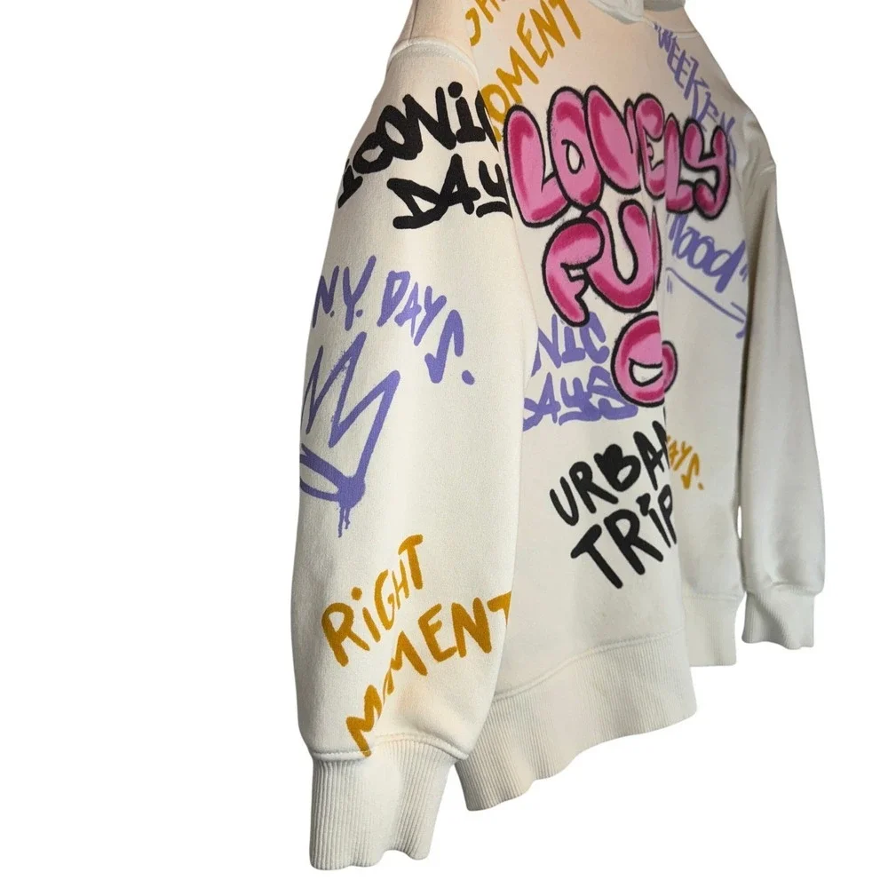 ZARA Size 9 Oversized Cream Hoodie Lovely Fun Club Urban Trip Unisex Kidcore
